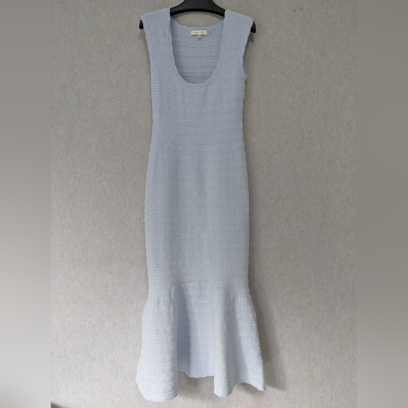 LoveShackFancy Leigh Pointelle Knit Midi Dress - Morning Sky Blue LoveShackFancy Leigh Pointelle Knit Midi Dress - Morning Sky Blue